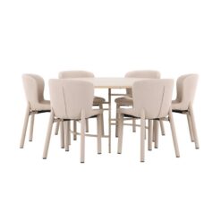 Spisegruppe Copenhagen Rundt 140 cm med 6 Astoria Stole Hvid / Beige, Beige - Hvid / Beige, Beige