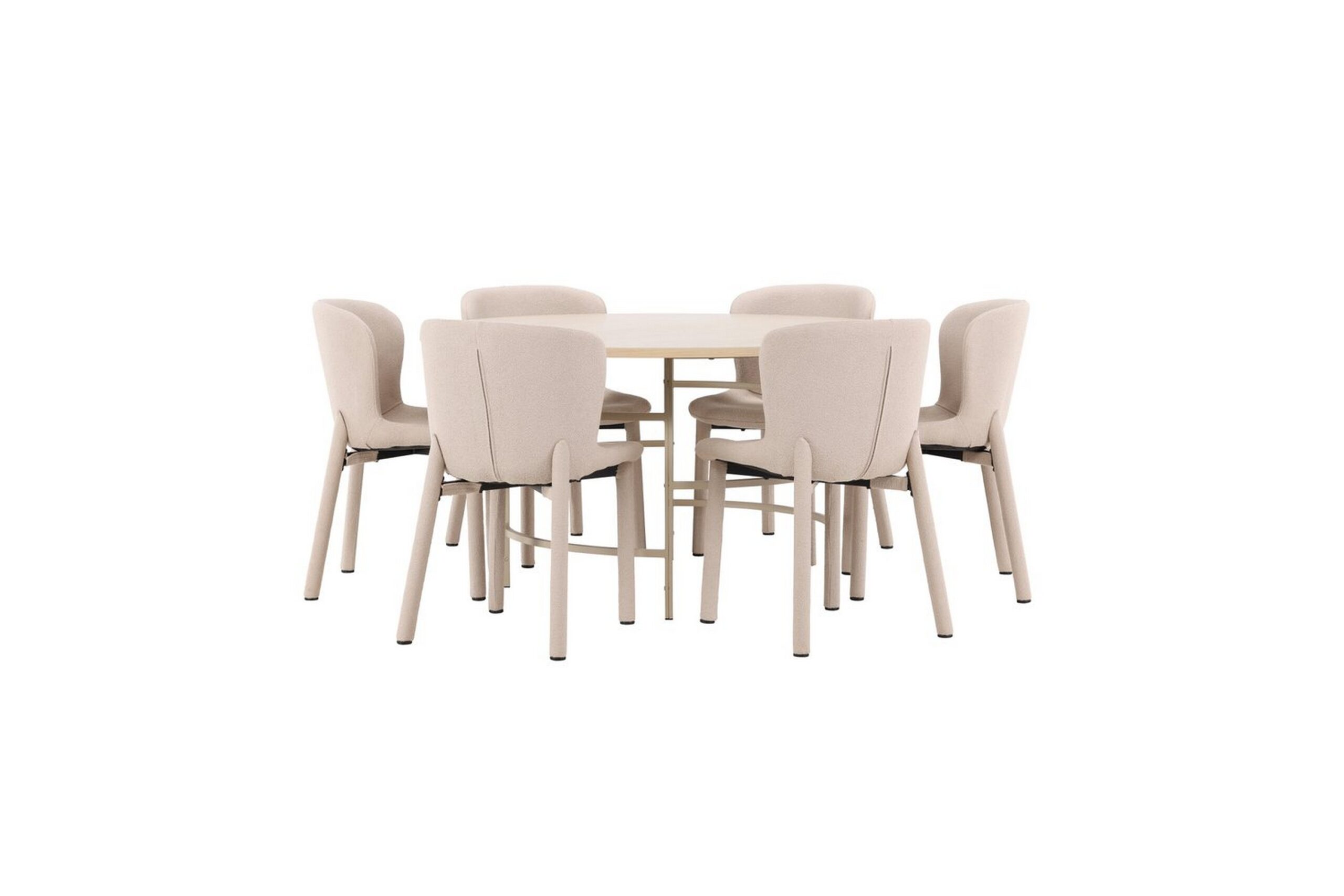 Spisegruppe Copenhagen Rundt 140 cm med 6 Astoria Stole Hvid / Beige, Beige - Hvid / Beige, Beige