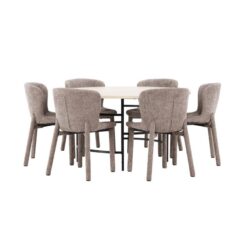 Spisegruppe Copenhagen Rundt 140 cm med 6 Astoria Stole Hvid / Sort, Brun - Hvid / Sort, Brun