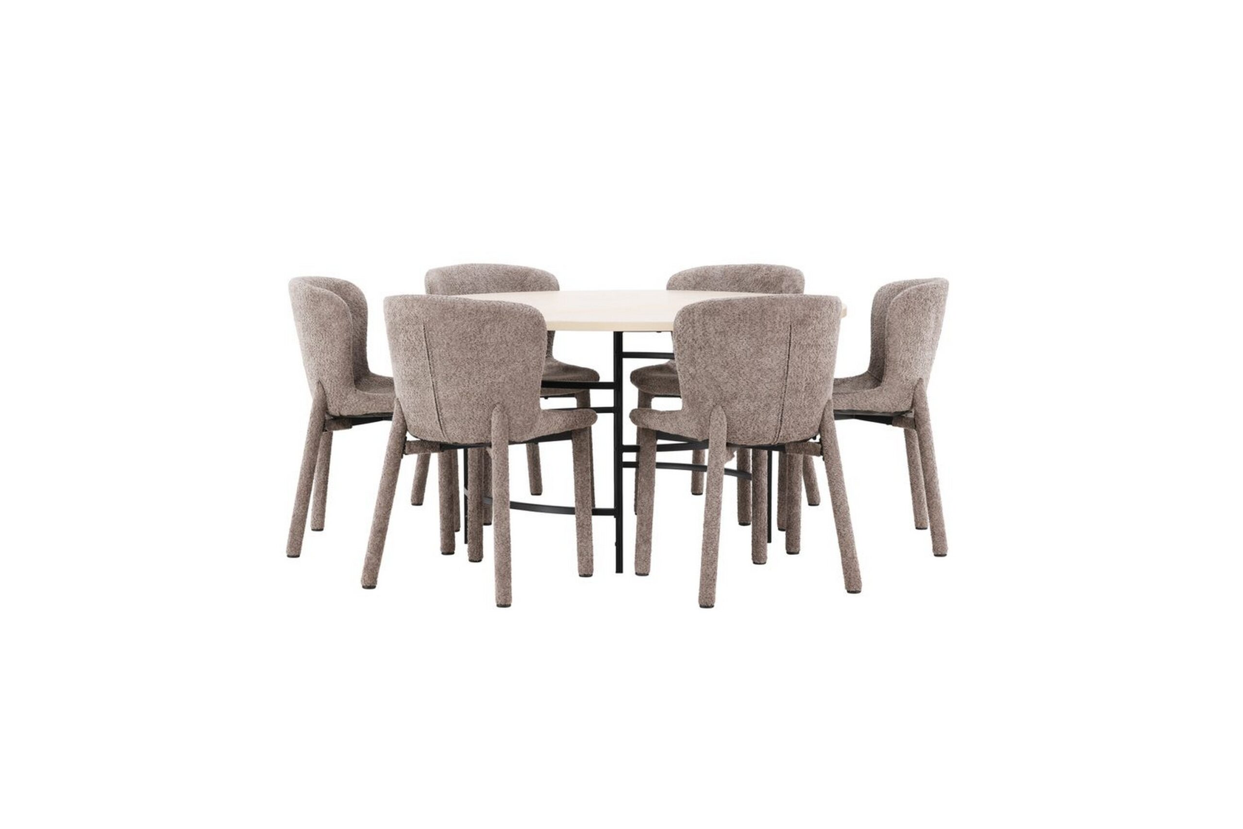 Spisegruppe Copenhagen Rundt 140 cm med 6 Astoria Stole Hvid / Sort, Brun - Hvid / Sort, Brun