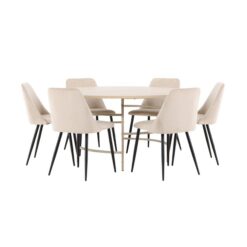 Spisegruppe Copenhagen Rundt 140 cm med 6 Night Stole Hvid / Beige - Hvid / Beige