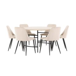 Spisegruppe Copenhagen Rundt 140 cm med 6 Night Stole Hvid / Sort - Hvid / Sort