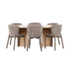 Spisegruppe Strada Rundt 120/170 cm Hvid med Astoria Stole 6 stk, Brun - 6 stk, Brun