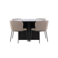 Spisegruppe Strada Rundt 120/170 cm Sort med Edina Stole 4 stk, Sort / Brun - 4 stk, Sort / Brun