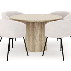 Uppveda Rundt Spisebord 120 cm med 4 Berit Stole - Beige