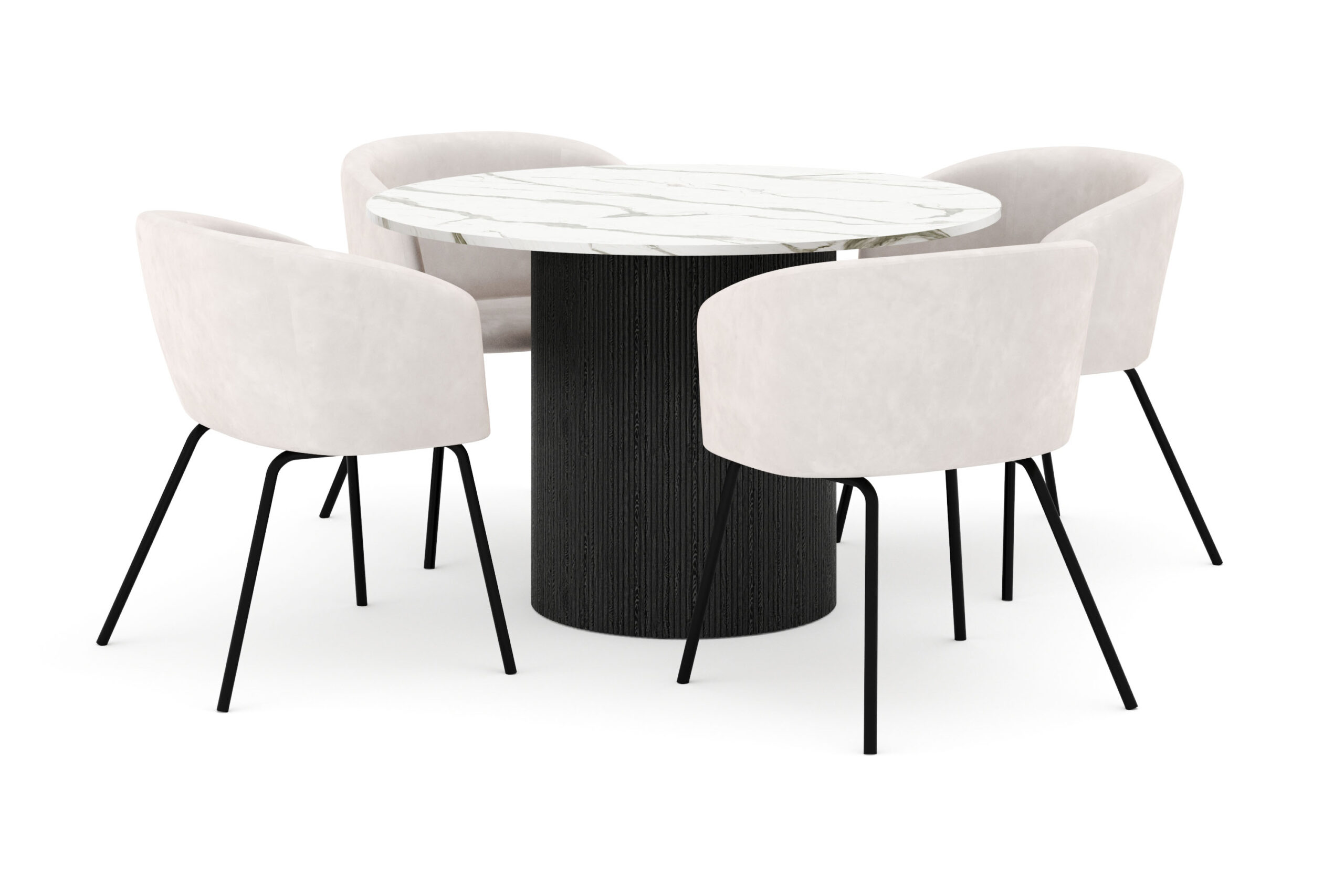 Uppveda Rundt Spisebord 120 cm med 4 Berit Stole - Sort/Hvid