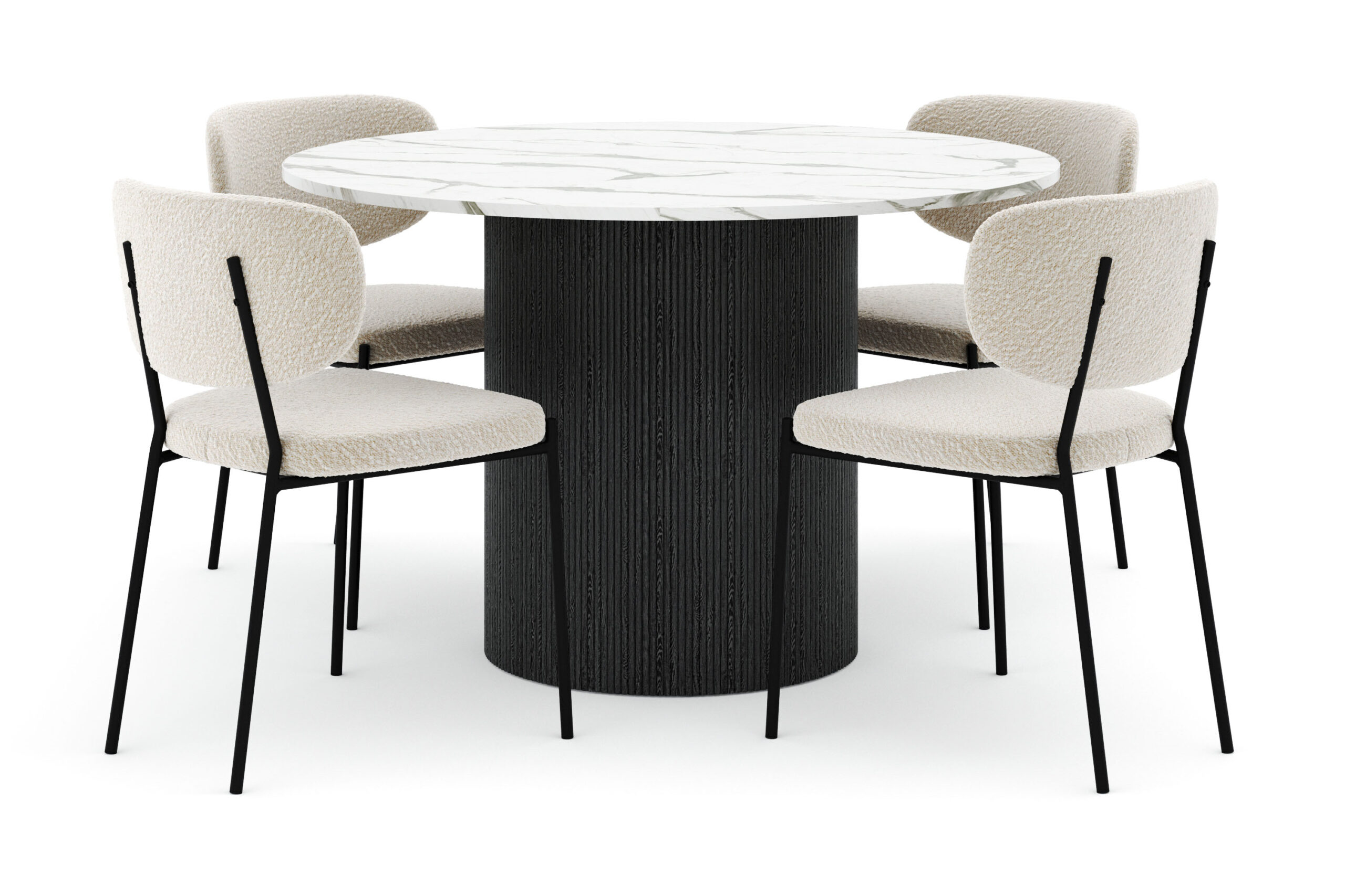 Uppveda Rundt Spisebord 120 cm med 4 Gemmiano Stole - Sort/Hvid