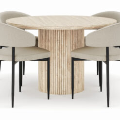 Uppveda Rundt Spisebord 120 cm med 4 Sawako Stole - Beige