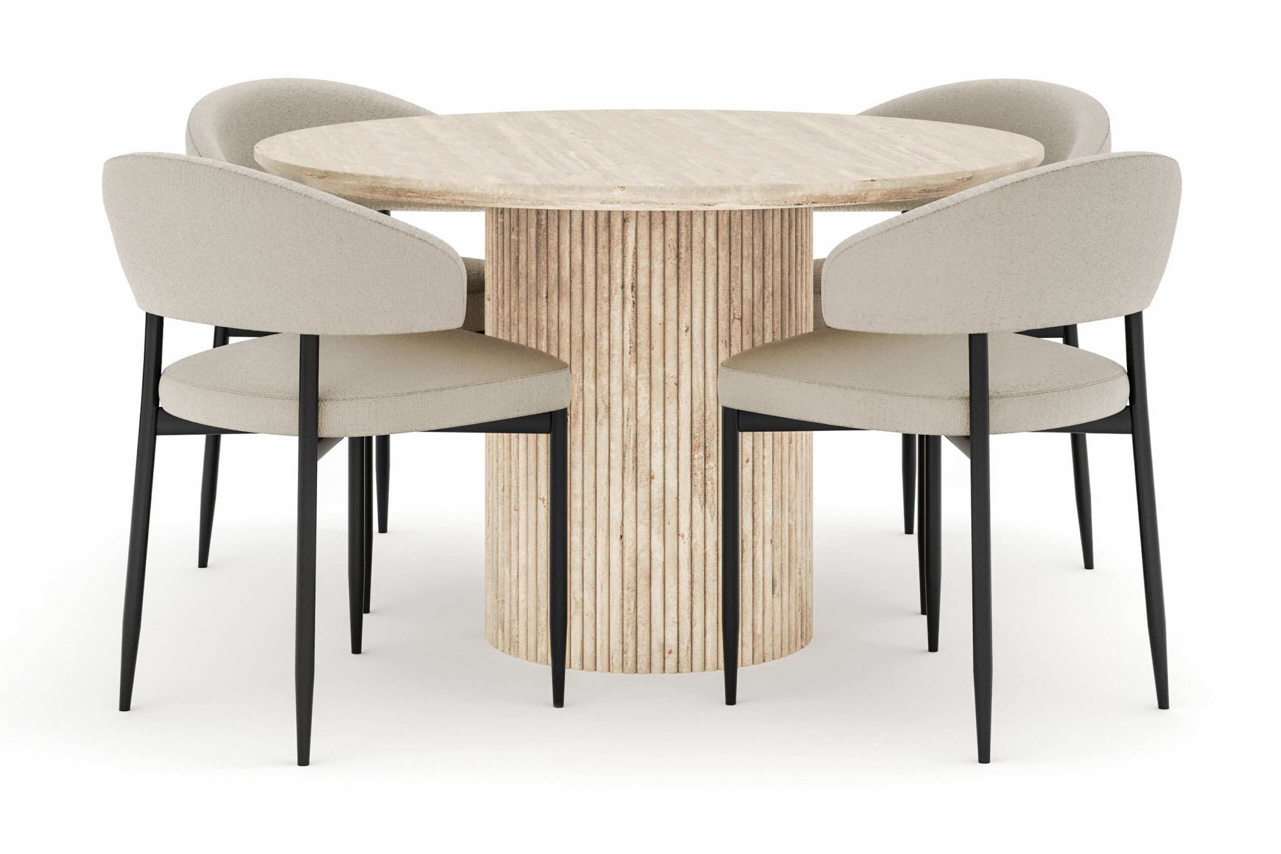 Uppveda Rundt Spisebord 120 cm med 4 Sawako Stole - Beige