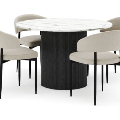 Uppveda Rundt Spisebord 120 cm med 4 Sawako Stole - Sort/Hvid