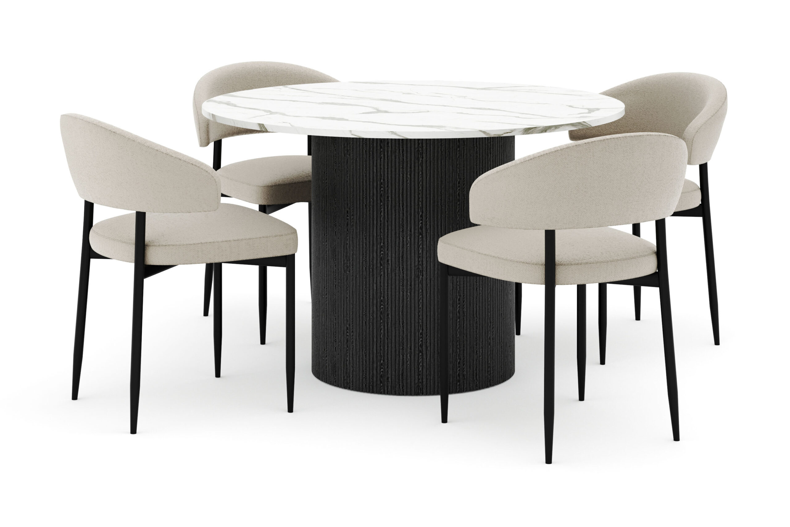 Uppveda Rundt Spisebord 120 cm med 4 Sawako Stole - Sort/Hvid