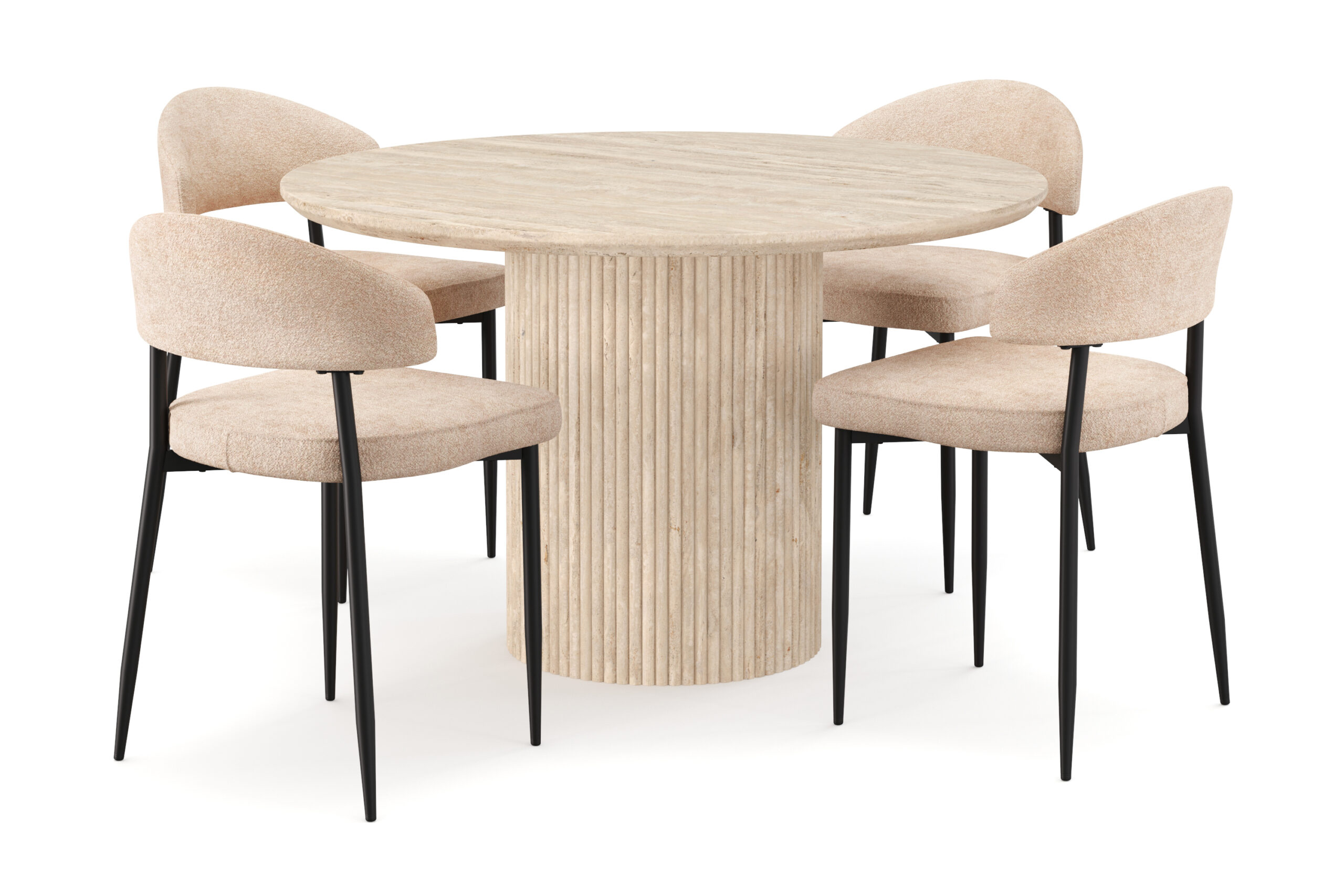 Uppveda Rundt Spisebord 120 cm med travertin-look med 4 stk. Jairam Spisebordsstole - Beige