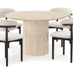 Uppveda Rundt Spisebord 120 cm med travertin-look med 4 stk. Jaiveer Spisebordsstole - Beige