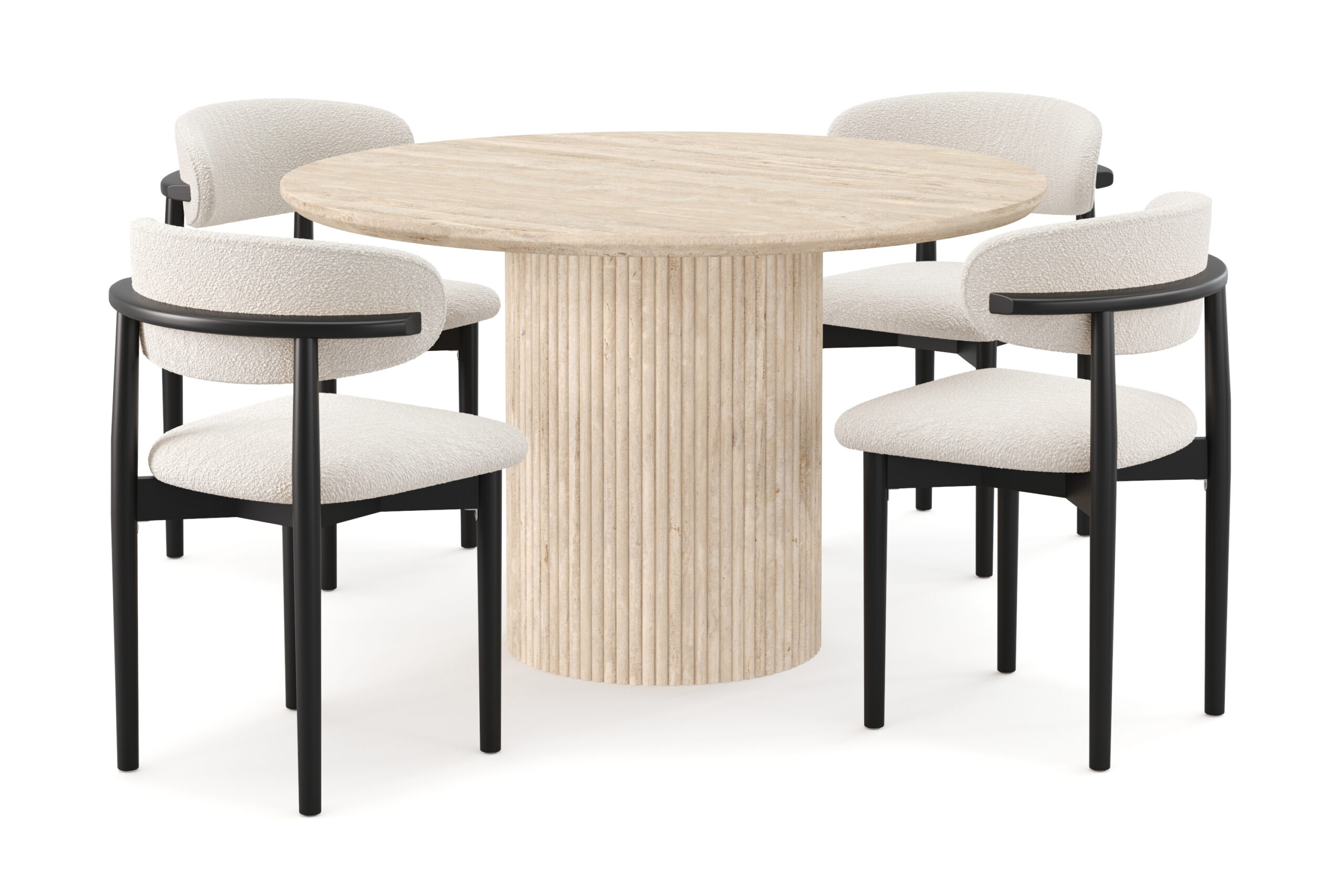 Uppveda Rundt Spisebord 120 cm med travertin-look med 4 stk. Jaiveer Spisebordsstole - Beige