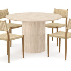 Uppveda Rundt Spisebord 120 cm med travertin-look med 4 stk. Jamna Spisebordsstole - Beige