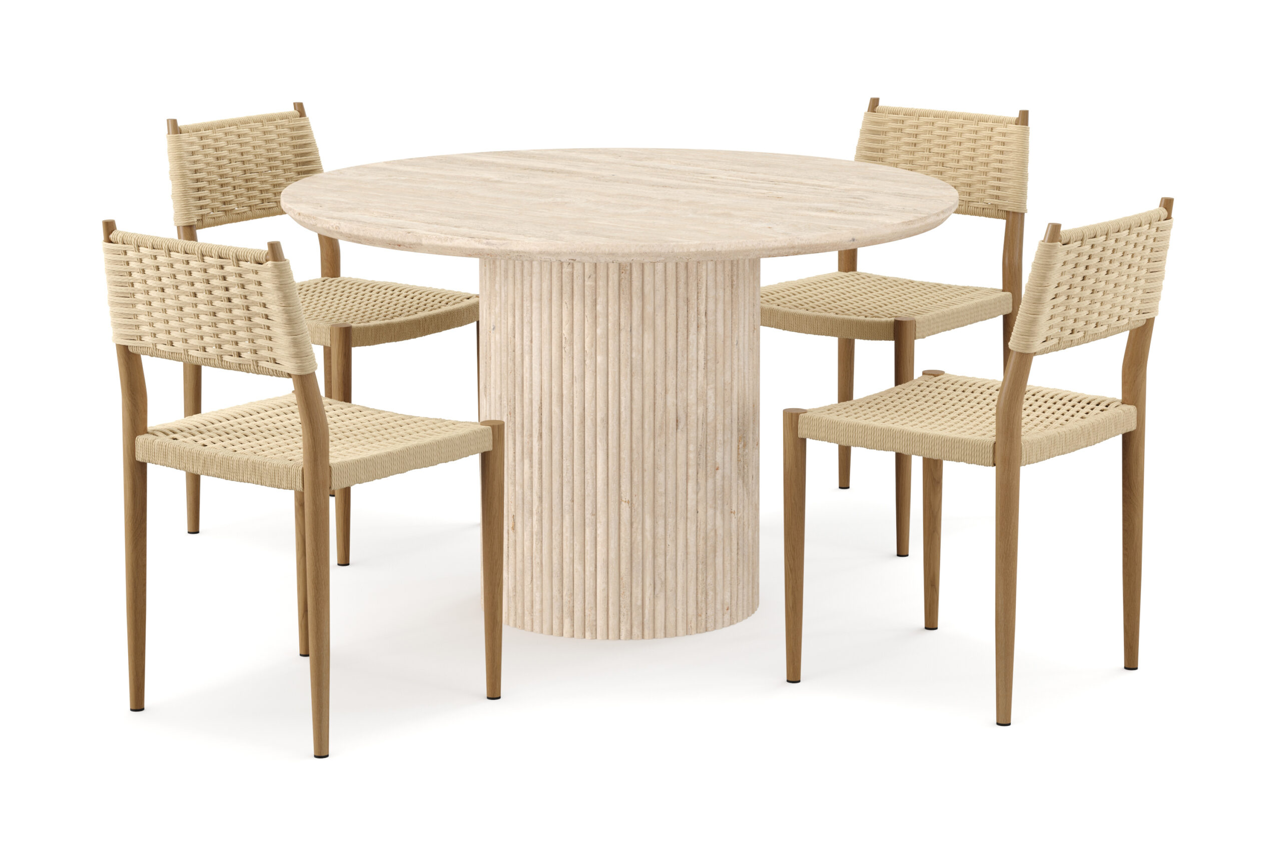 Uppveda Rundt Spisebord 120 cm med travertin-look med 4 stk. Jamna Spisebordsstole - Beige