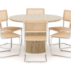 Uppveda Rundt Spisebord 130 cm med travertin-look med 6 stk. Build Spisebordsstole - Beige