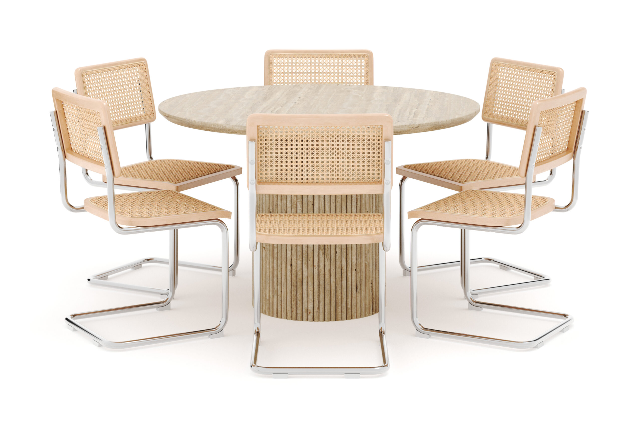 Uppveda Rundt Spisebord 130 cm med travertin-look med 6 stk. Build Spisebordsstole - Beige