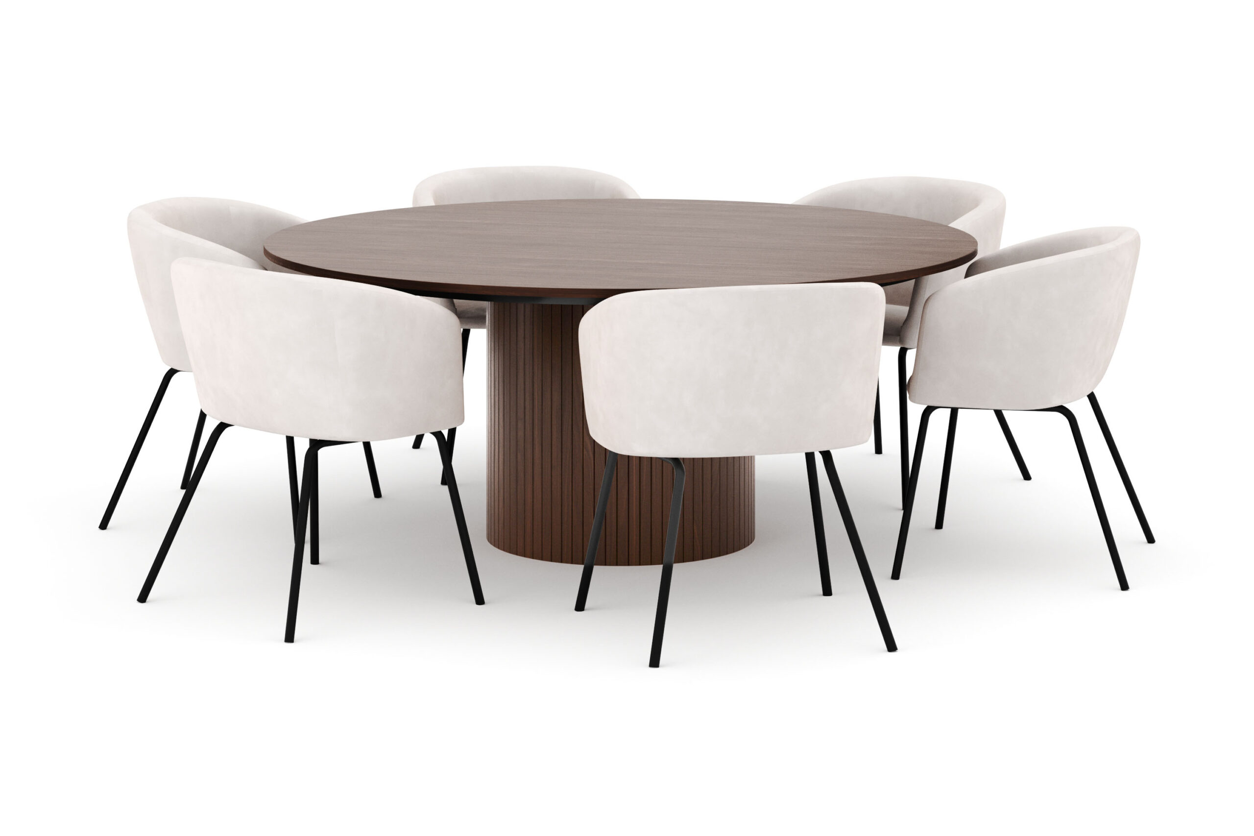 Kopparbo Rundt Spisebord 180 cm med 6 Berit Stole - Valnød