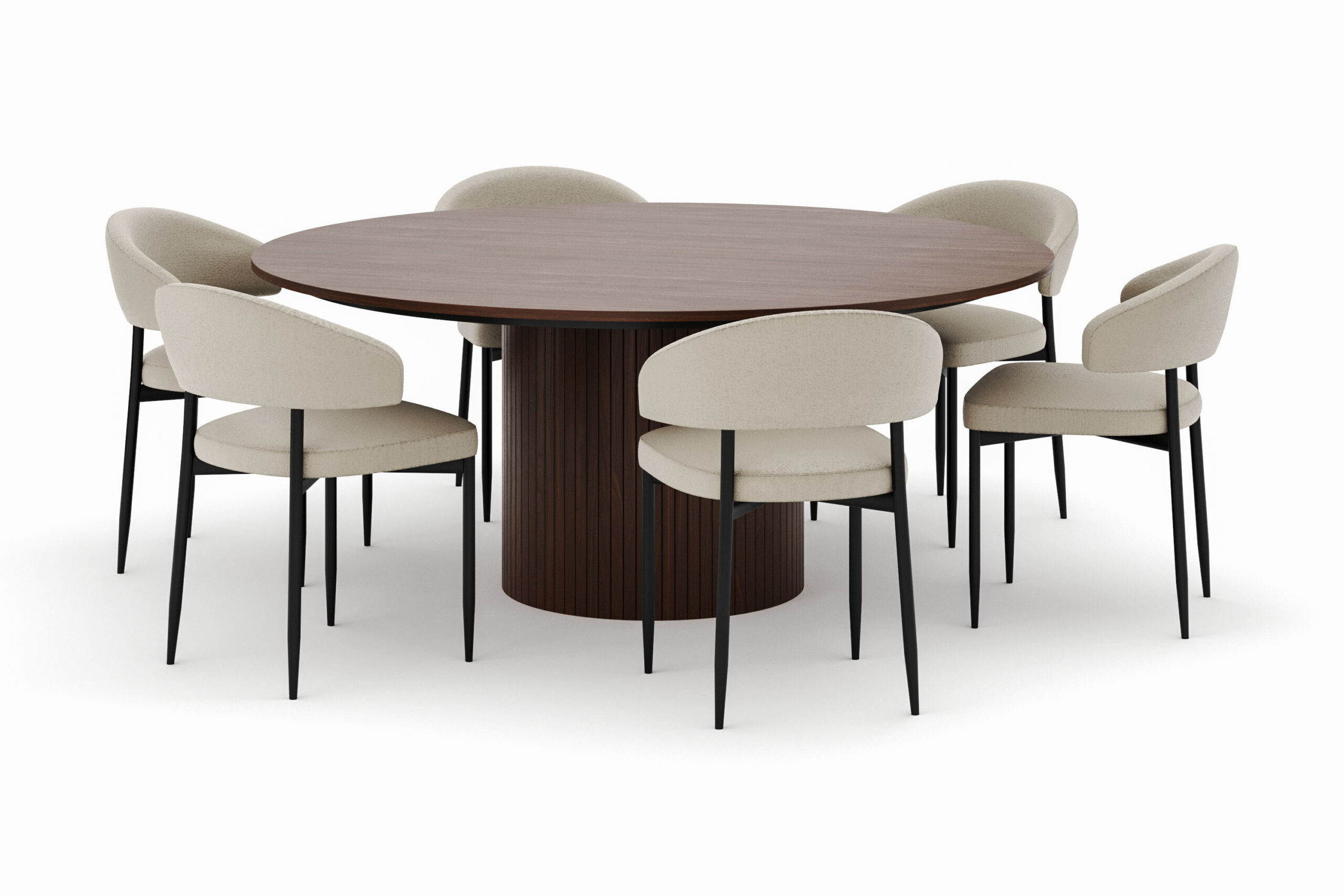 Kopparbo Rundt Spisebord 180 cm med 6 Sawako Stole - Valnød