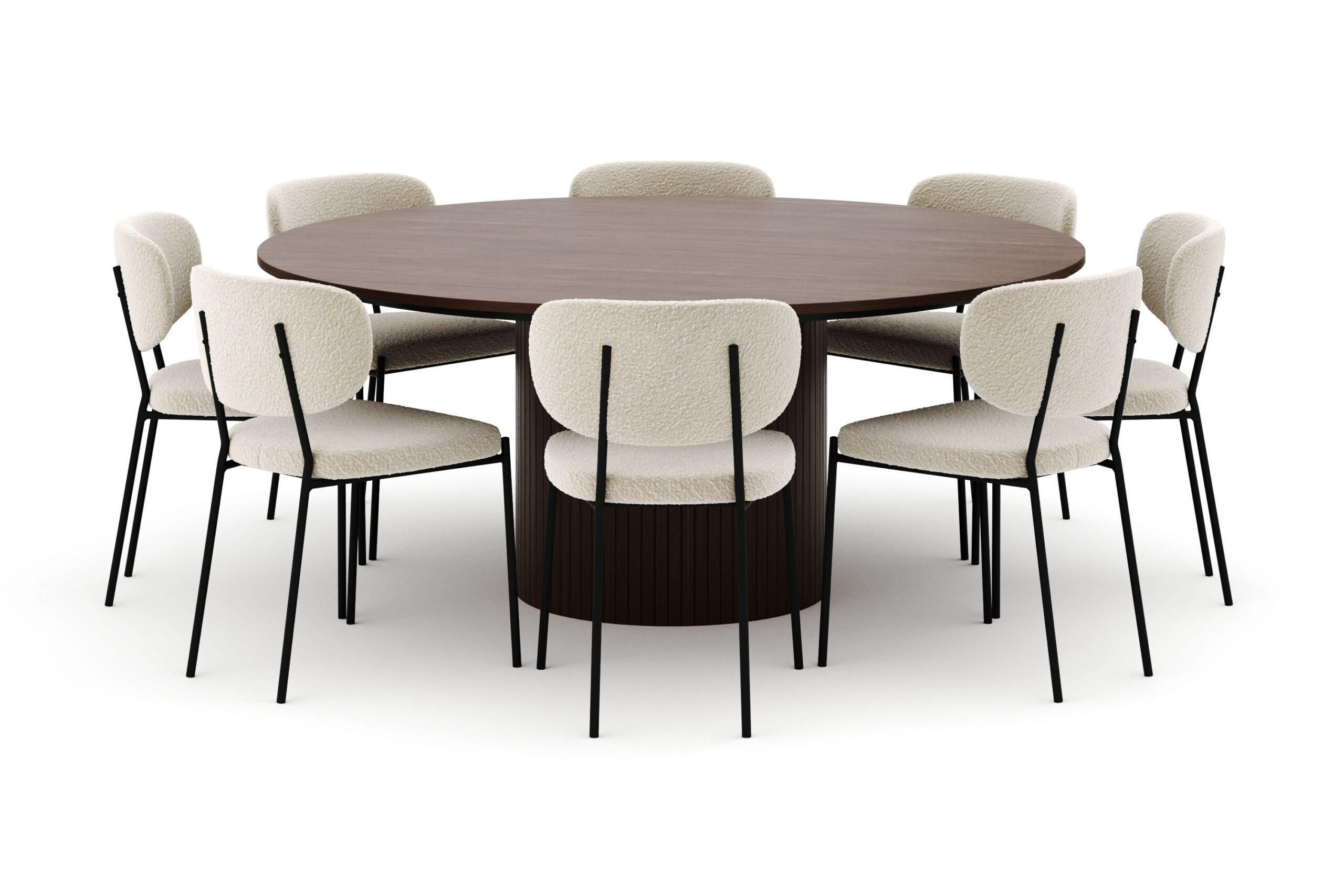 Kopparbo Rundt Spisebord 180 cm med 8 Gemmiano Stole - Valnød