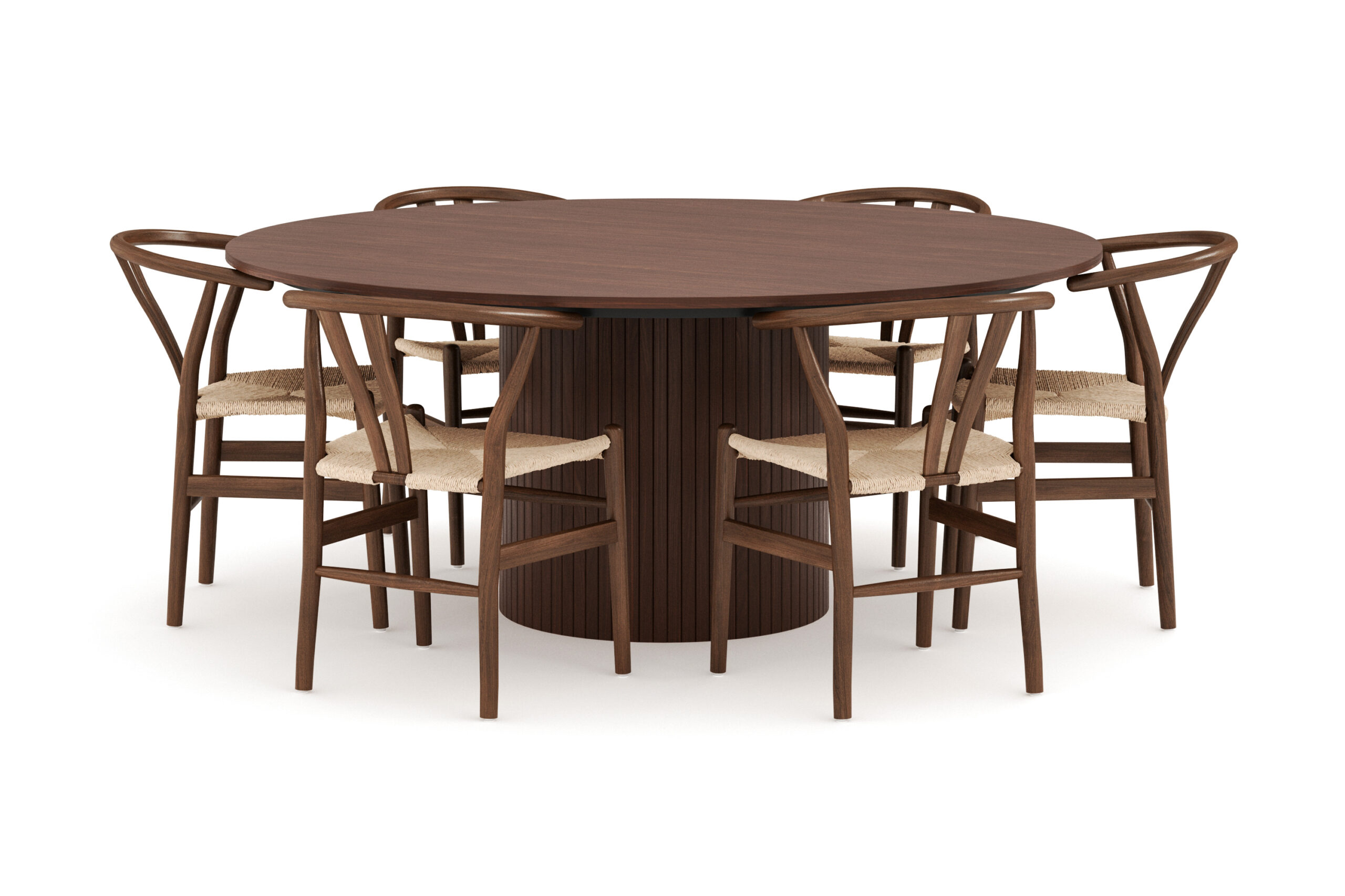 Kopparbo Spisegruppe 180 cm rundt spisebord med 6 Dastoori Spisestole - Valnød