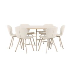Spisegruppe Copenhagen Rundt 140 cm Hvid/Beige med 6 Lilja Stole -