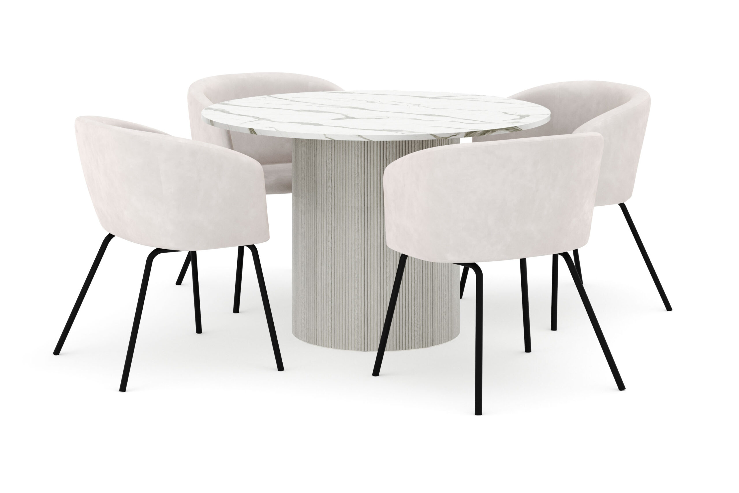 Uppveda Rundt Spisebord 120 cm med 4 Berit Stole - Hvid