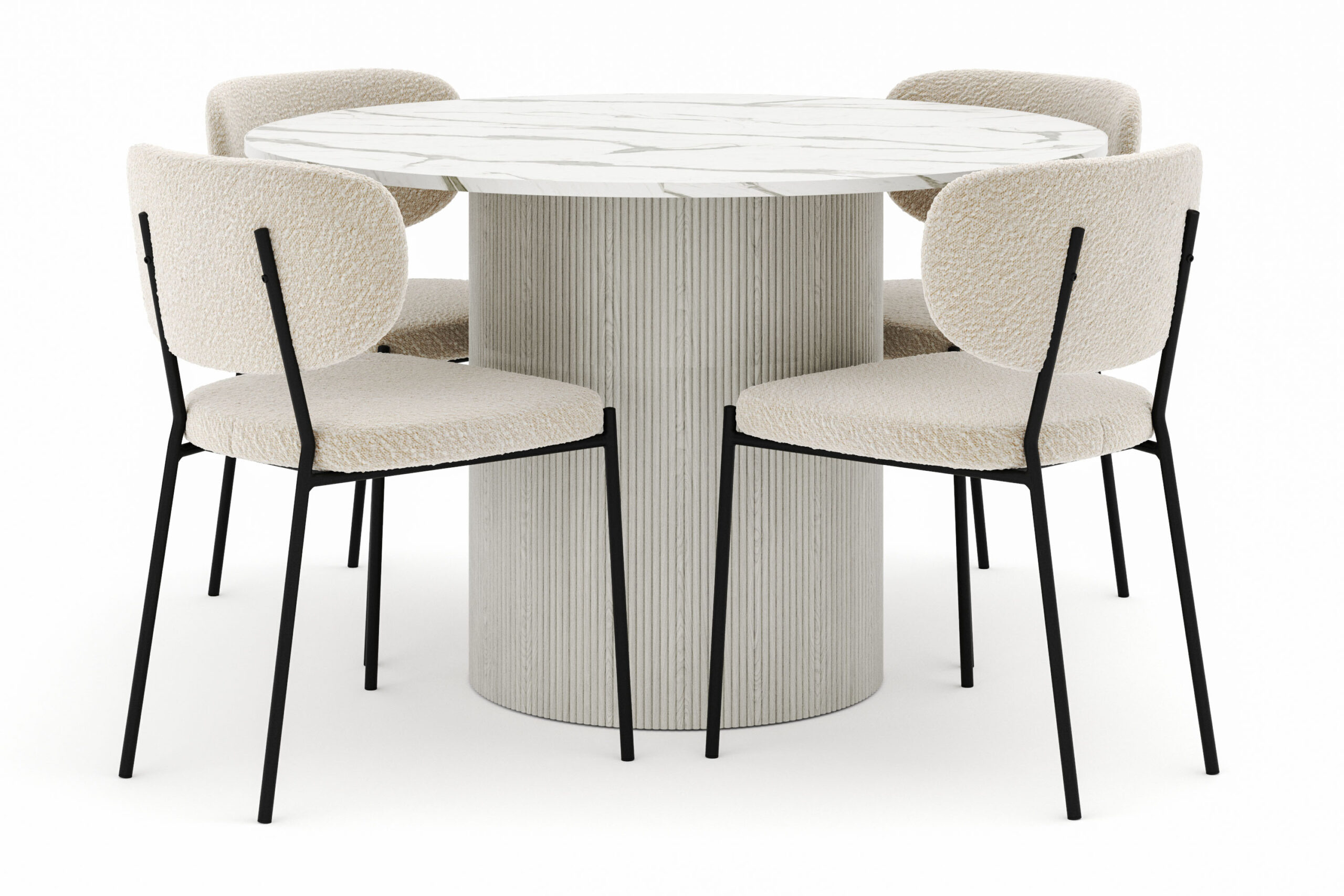 Uppveda Rundt Spisebord 120 cm med 4 Gemmiano Stole - Hvid