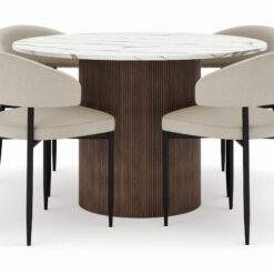 Uppveda Rundt Spisebord 120 cm med 4 Sawako Stole - Brun