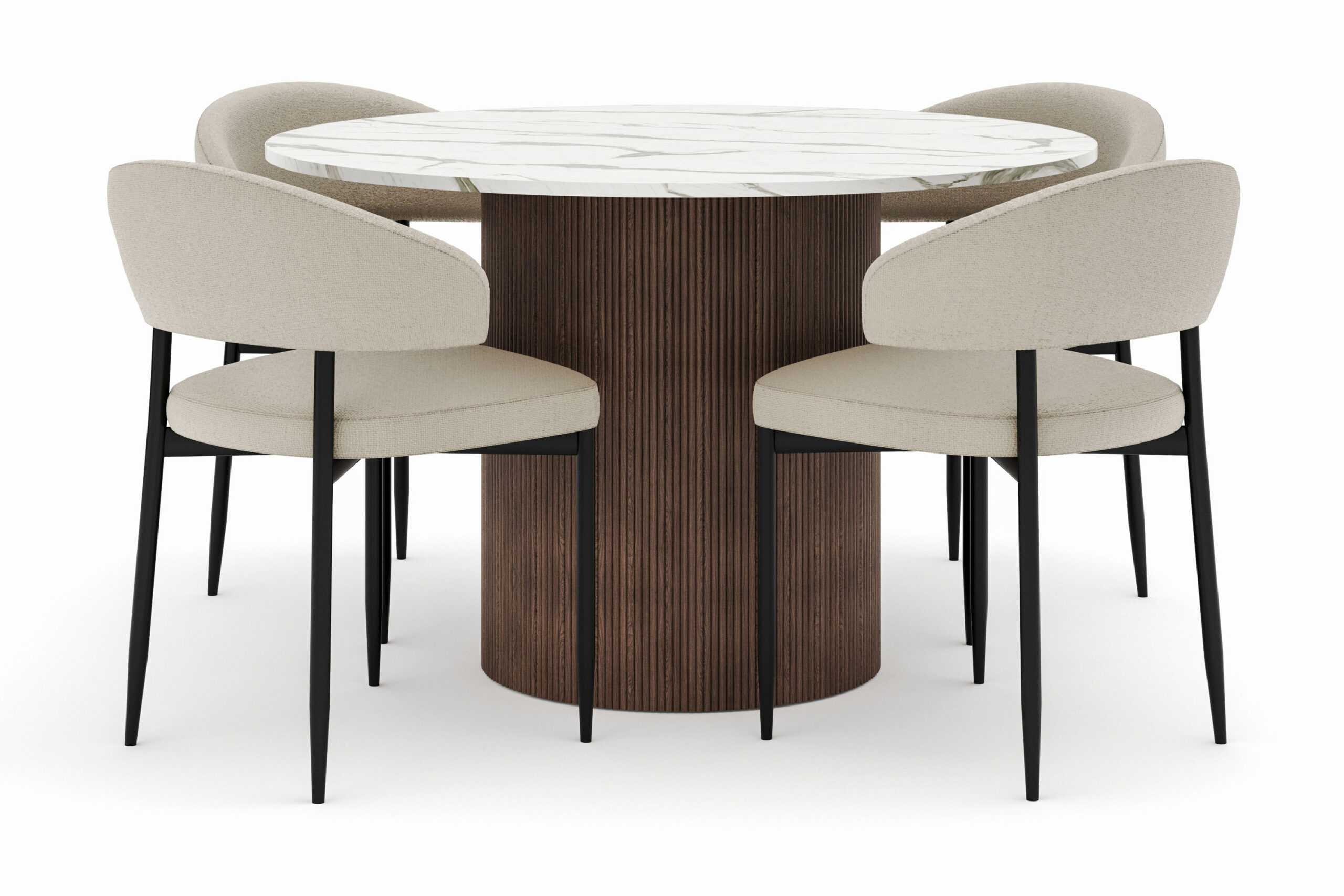 Uppveda Rundt Spisebord 120 cm med 4 Sawako Stole - Brun