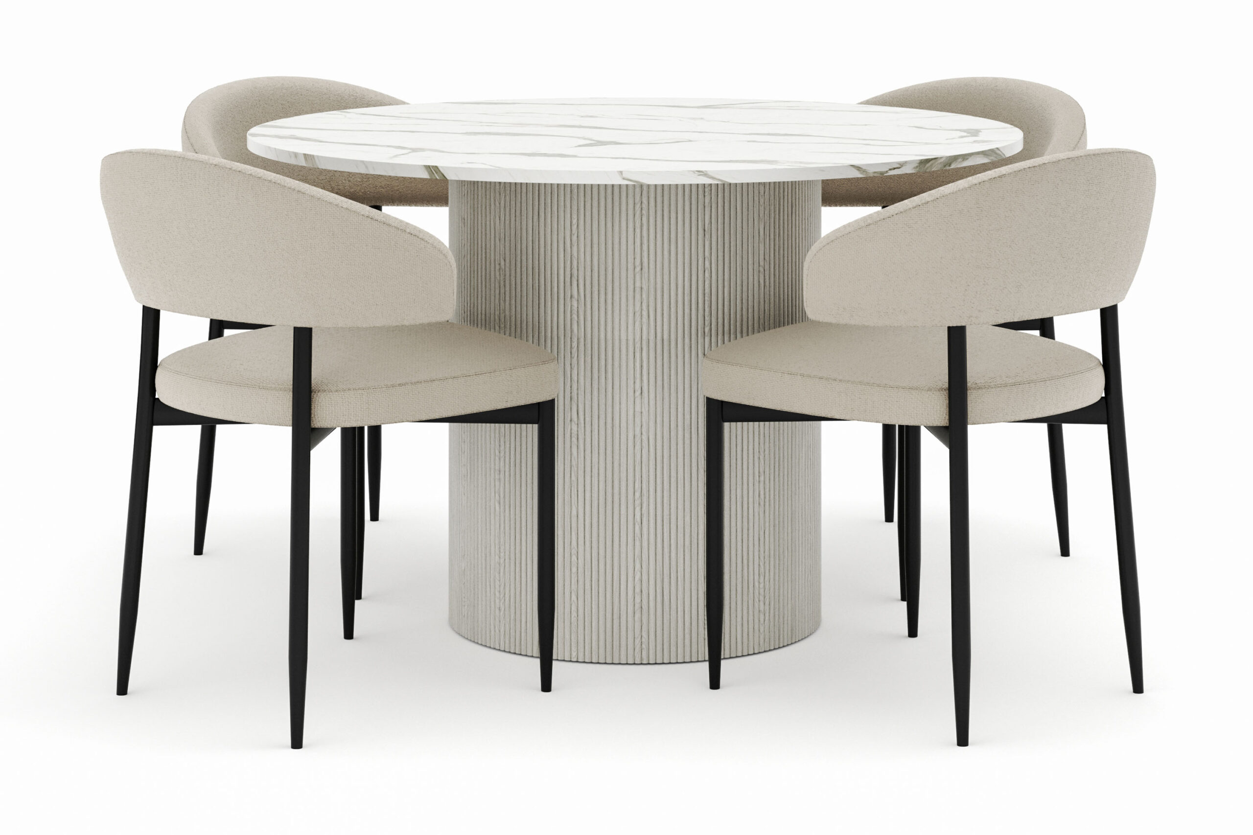 Uppveda Rundt Spisebord 120 cm med 4 Sawako Stole - Hvid