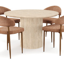 Uppveda Rundt Spisebord 120 cm med travertin-look med 4 stk. Jairam Spisebordsstole - Beige