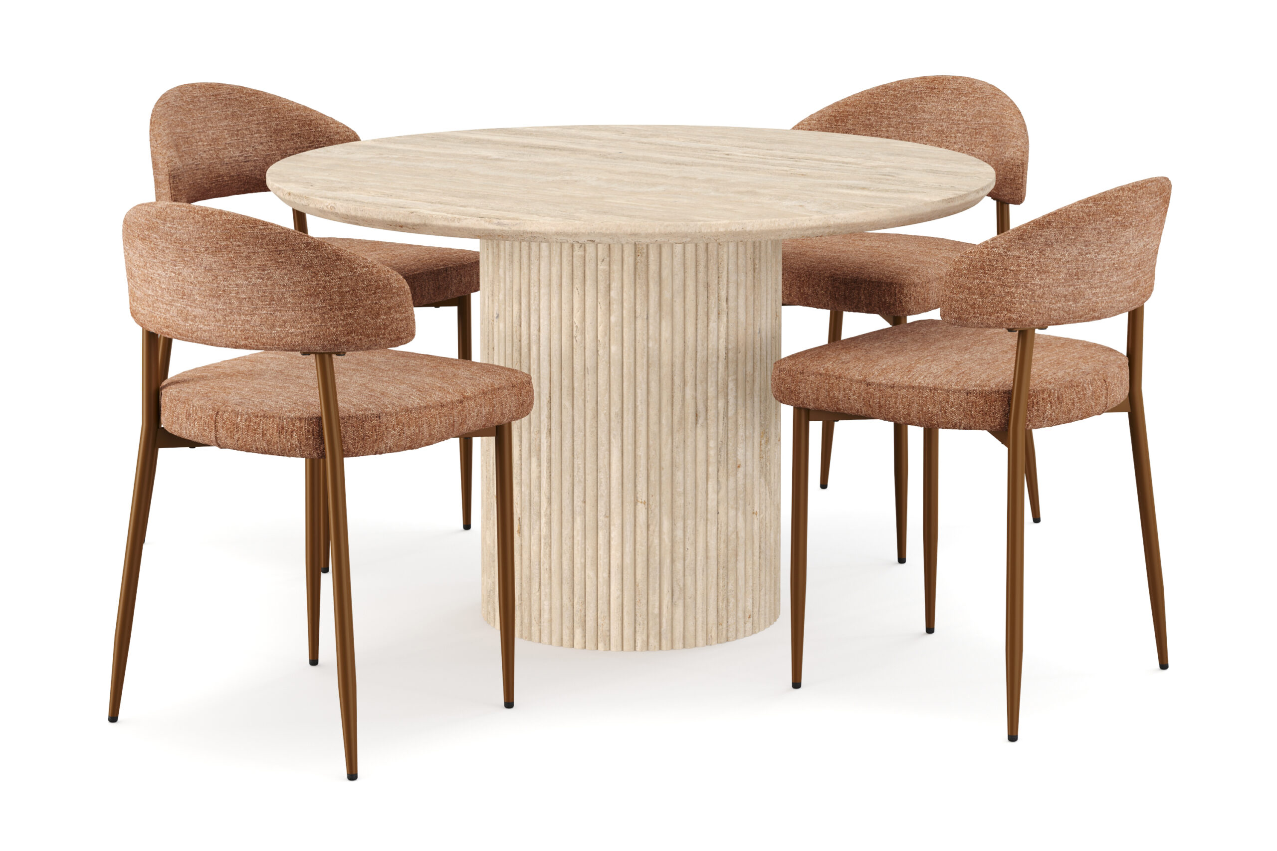 Uppveda Rundt Spisebord 120 cm med travertin-look med 4 stk. Jairam Spisebordsstole - Beige