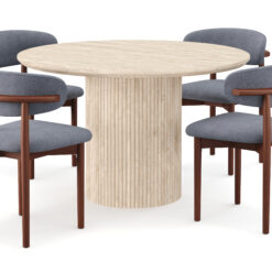 Uppveda Rundt Spisebord 120 cm med travertin-look med 4 stk. Jaiveer Spisebordsstole - Beige