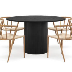 Kopparbo Rundt Spisebord 130 cm med 4 Winston Spisestole - Sort træ / Beige / Metalben Eg