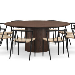 Kopparbo Rundt Spisebord 180 cm med 8 Winston Spisestole - Valnød / Beige / Metalben Sort