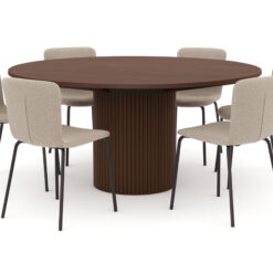 Kopparbo Rundt Spisebord 180 cm med 6 Katy Spisestole - Valnød / Greige Bouclé / Metalben Sort