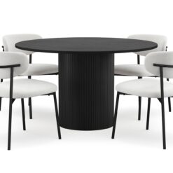 Kopparbo Rundt Spisebord 130 cm med 4 Lucy Spisestole - Sort træ / Hvid Bouclé / Metalben Sort