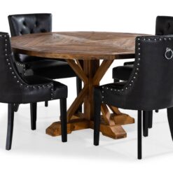 Lyon Spisebordssæt Ø150 cm Rund med 4 stk Tuva Stole - Vintage Elmetræ/Sort