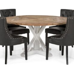 Lyon Spisebordssæt Ø150 cm Rund med 4 stk Tuva Stole - Vintage Natur/Hvid/Sort