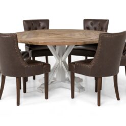 Lyon Spisebordssæt Ø150 cm Rund med 6 stk Tuva Stole - Vintage Natur/Hvid/Brun