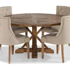 Lyon Spisegruppe Ø150 cm Rund med 4 Viktoria Stole - Vintage Elm / Beige