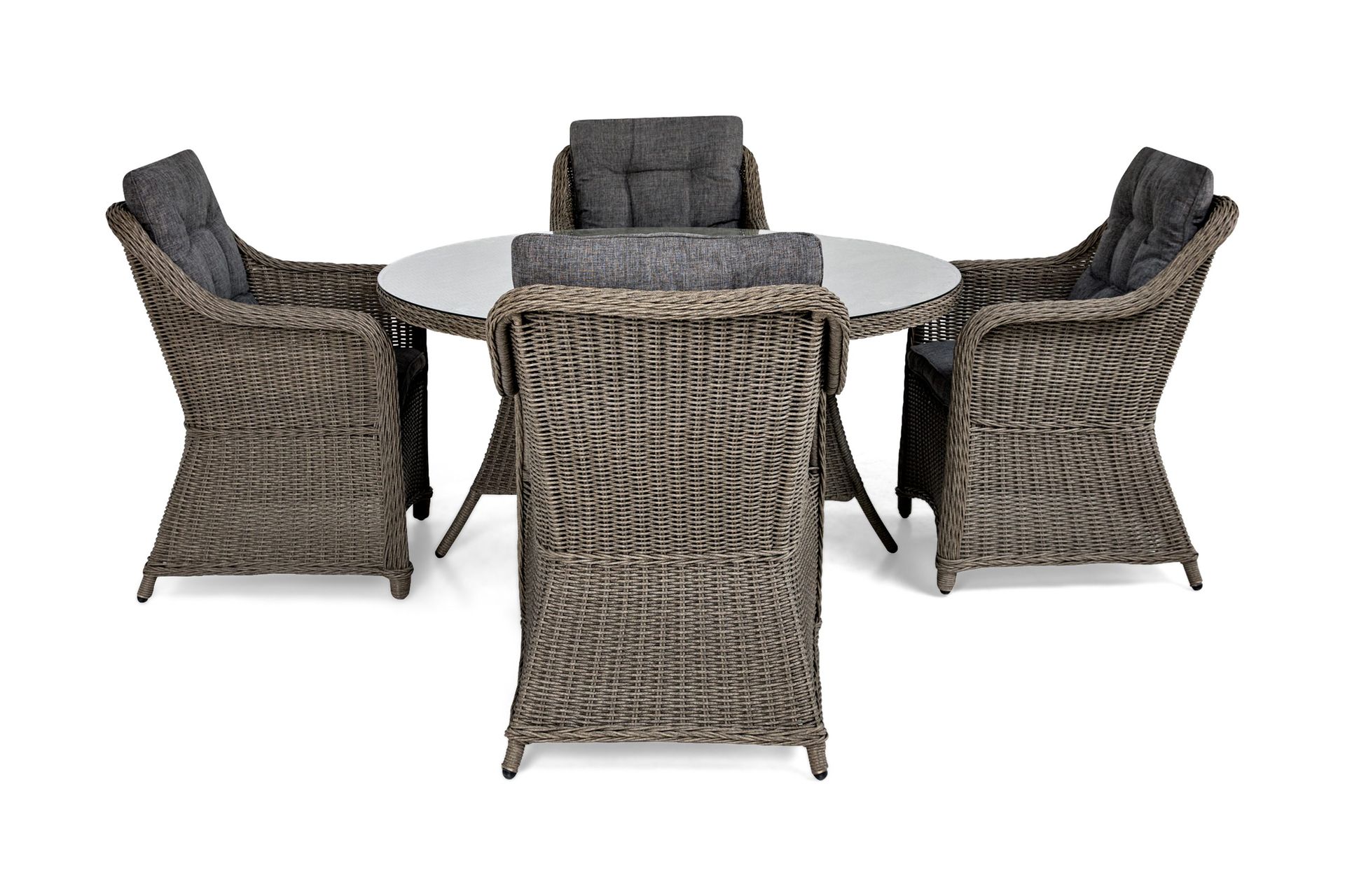 Marcus Spisebordssæt 140 Rund + 4 Lænestole m Hynde - Grå