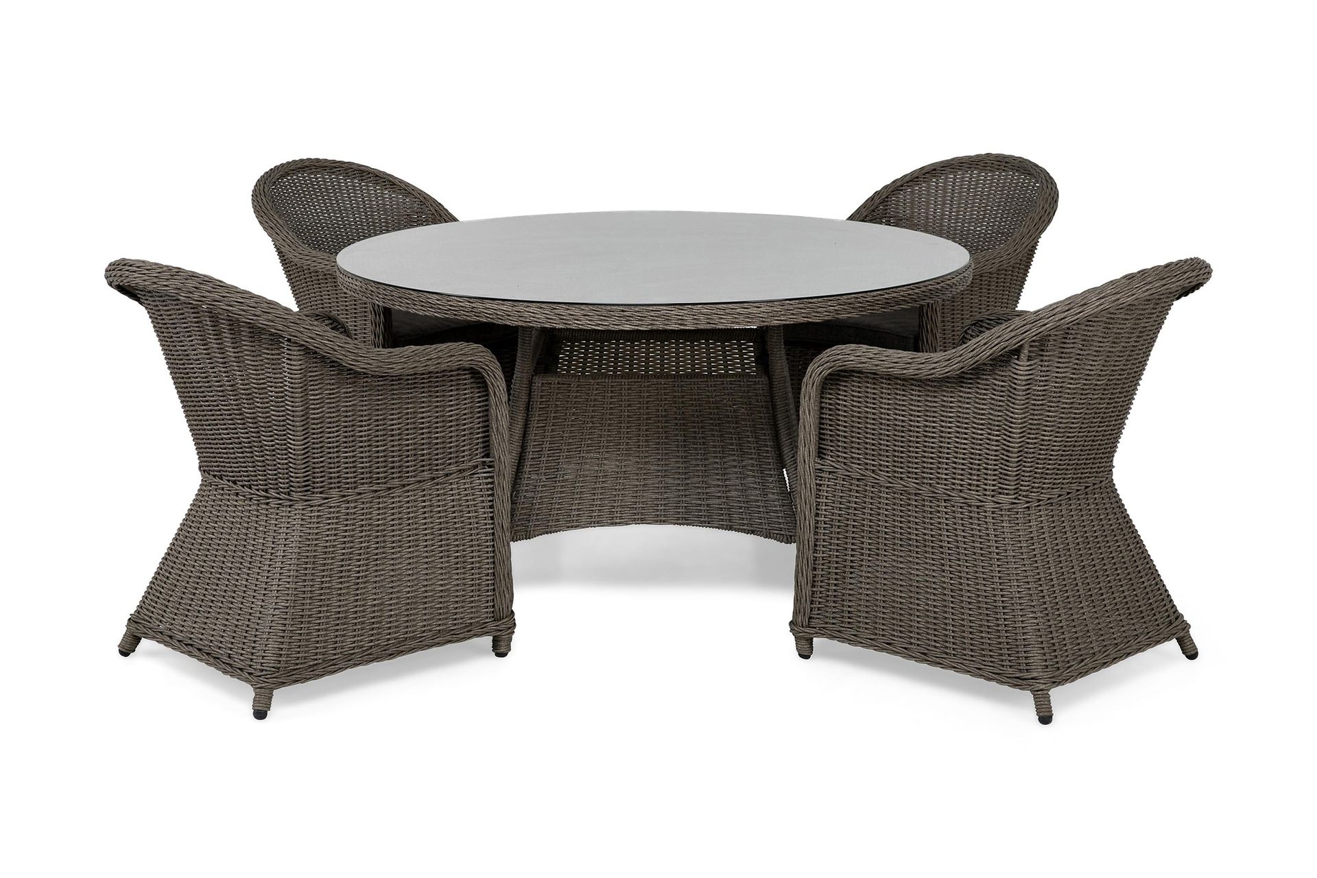 Marcus Spisebordssæt 140 Rund + 4 Light Lænestole m Hynde - Grå