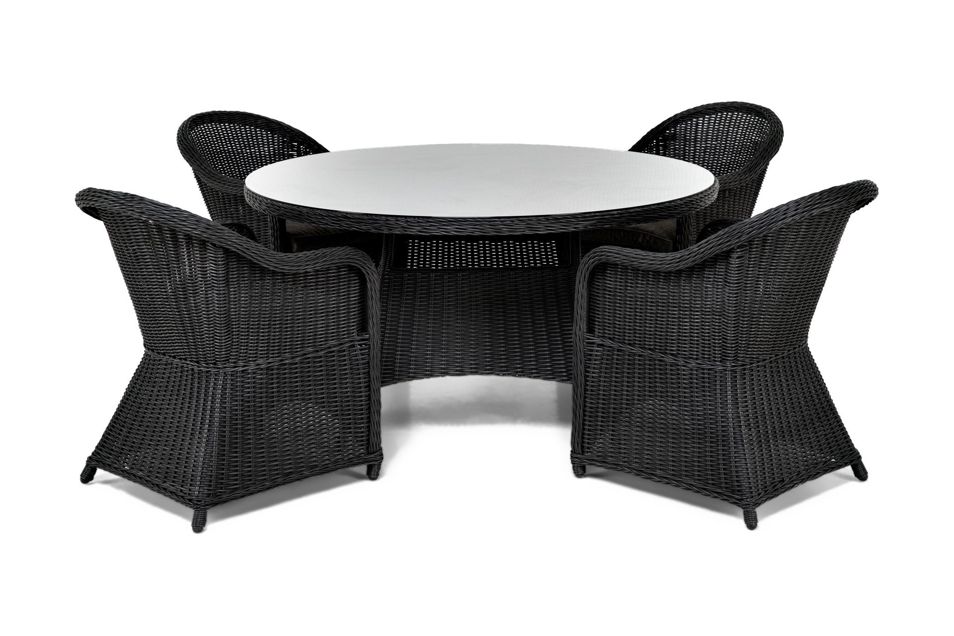 Marcus Spisebordssæt 140 Rund + 4 Light Lænestole m Hynde - Sort