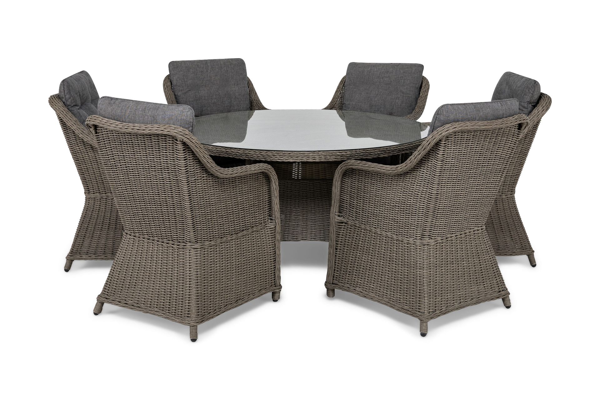 Marcus Spisebordssæt 140 Rund + 6 Lænestole m Hynde - Grå