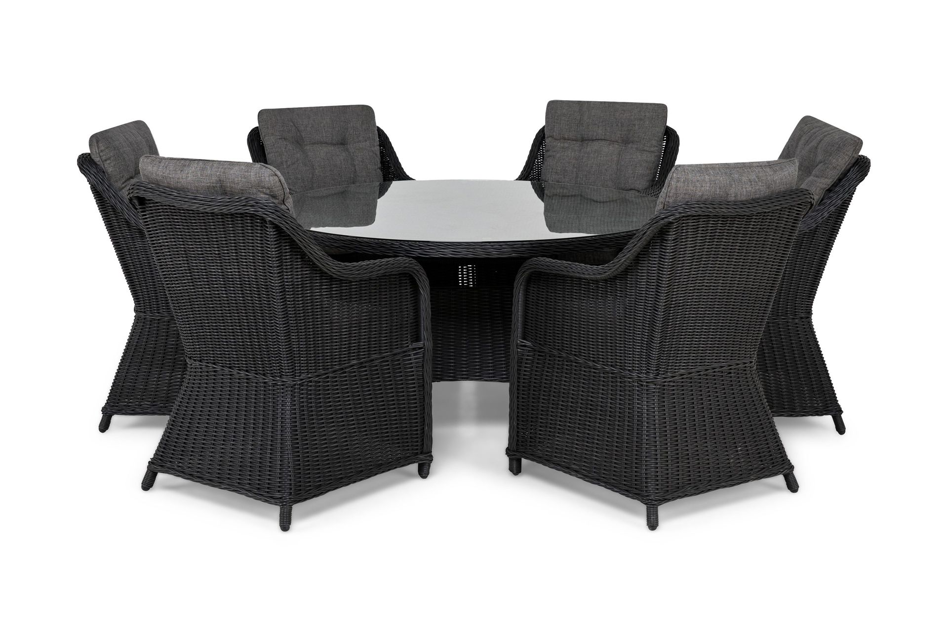 Marcus Spisebordssæt 140 Rund + 6 Lænestole m Hynde - Sort