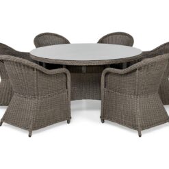 Marcus Spisebordssæt 140 Rund + 6 Light Lænestole m Hynde - Grå