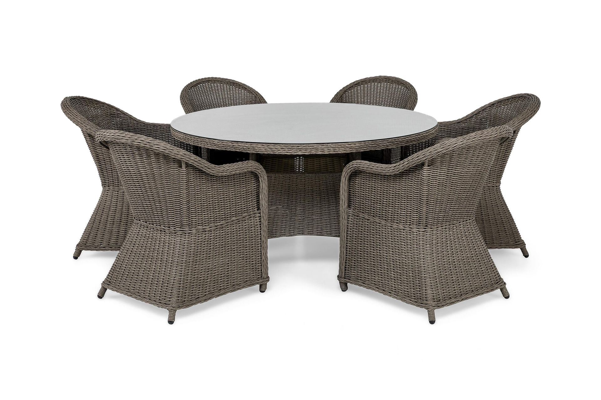 Marcus Spisebordssæt 140 Rund + 6 Light Lænestole m Hynde - Grå